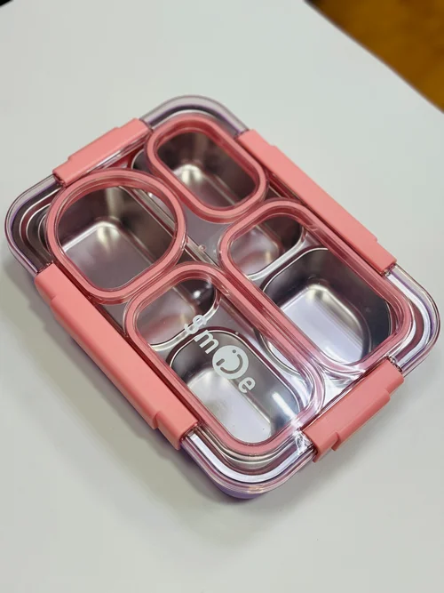 ظرف غذای استیل چهارخانه درب‌دار - ایده‌آل برای مدرسه و محل کار