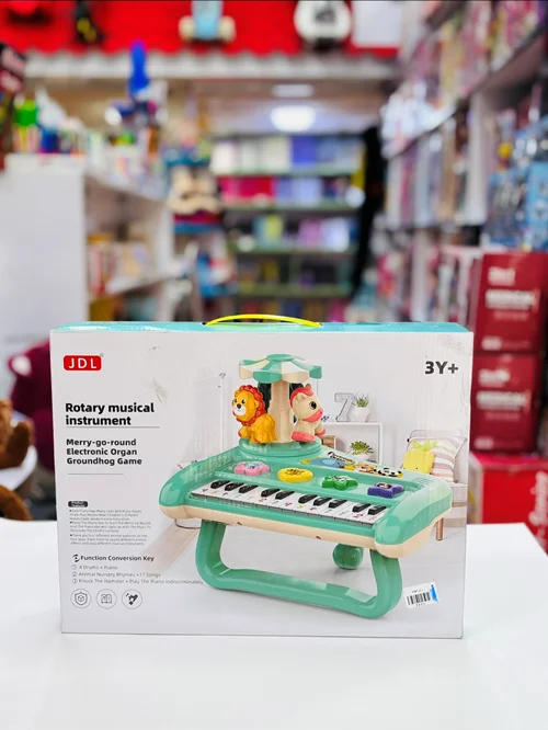 ارگ و پیانو موزیکال پایه دار کودک مدل چرخشی حیوانات