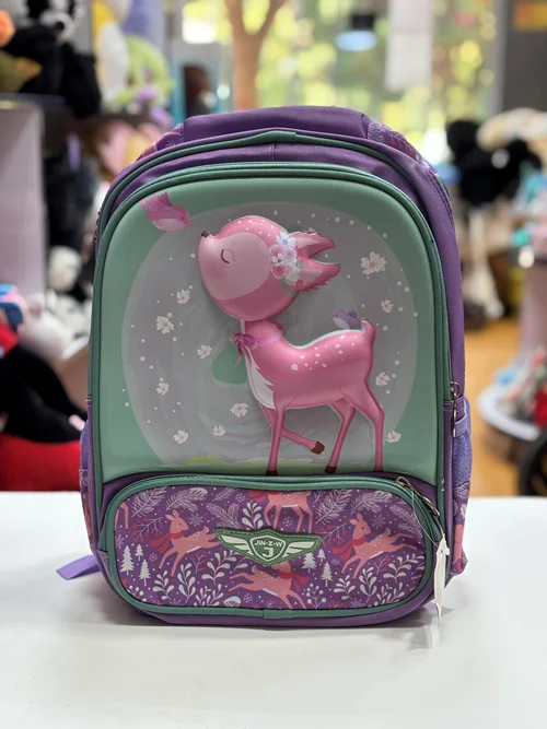 کوله‌پشتی مدرسه دخترانه طرح بامبی (گوزن صورتی) – سبک و جادار