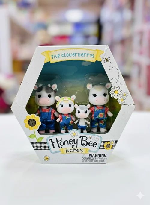 فیگور خانواده گاو Cloverberrys | مجموعه 4 عددی Honey Bee Acres | اسباب بازی کلکسیونی برای کودکان