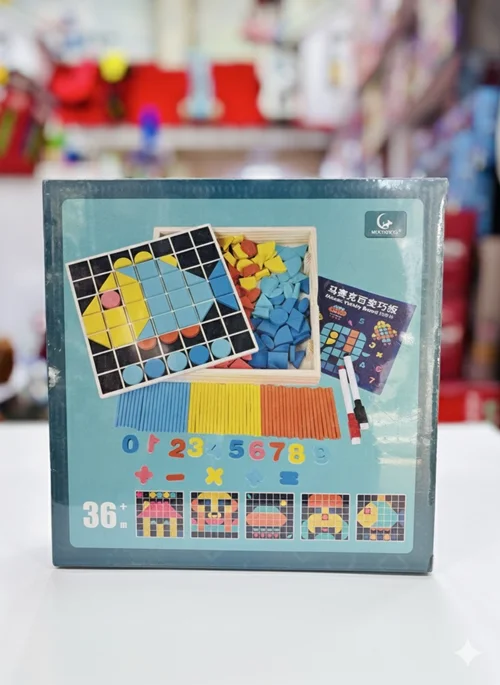 اسباب‌بازی فکری و آموزشی چوبی مون‌دوگ | مجموعه کامل پازل هندسی، چوب‌خط و آموزش ریاضی